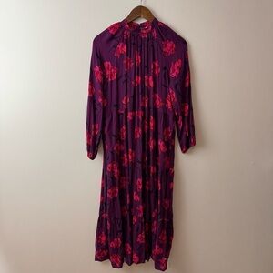 A New Day High Neck Dark Purple Floral Retro Long Sleeve Maxi Dress Womens S